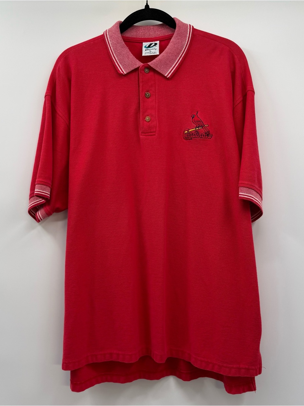 Red Short-Sleeve Polo with Contrast Ribbed Collar - Cardinals Embroidered
